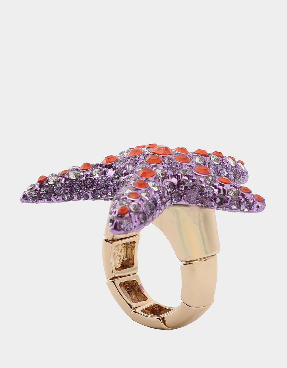 Purple Starfish Stretch Ring with Crystal Accents - Mermaid Jewels