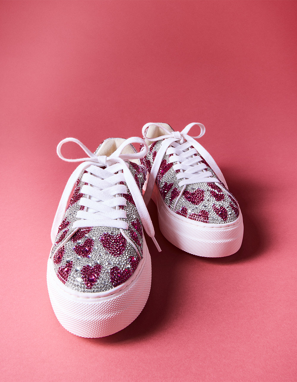Betsey Johnson SIDNY Fuchsia Rhinestone Heart Sneakers