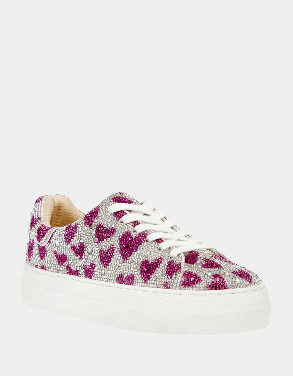 Betsey Johnson SIDNY Fuchsia Rhinestone Heart Sneakers