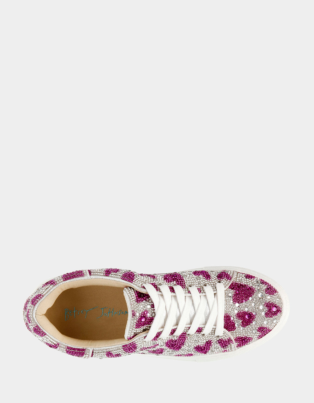 Betsey Johnson SIDNY Fuchsia Rhinestone Heart Sneakers