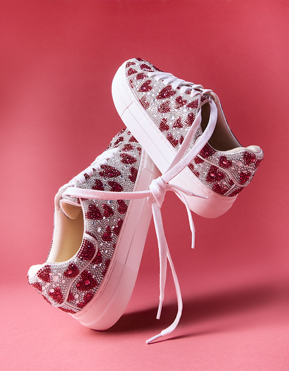 Betsey Johnson SIDNY Fuchsia Rhinestone Heart Sneakers