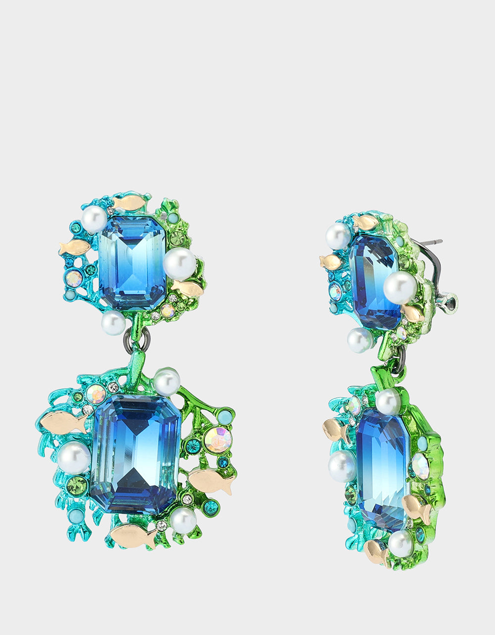Betsey Johnson Mermaid Blue Stone Drop Earrings with Pearls
