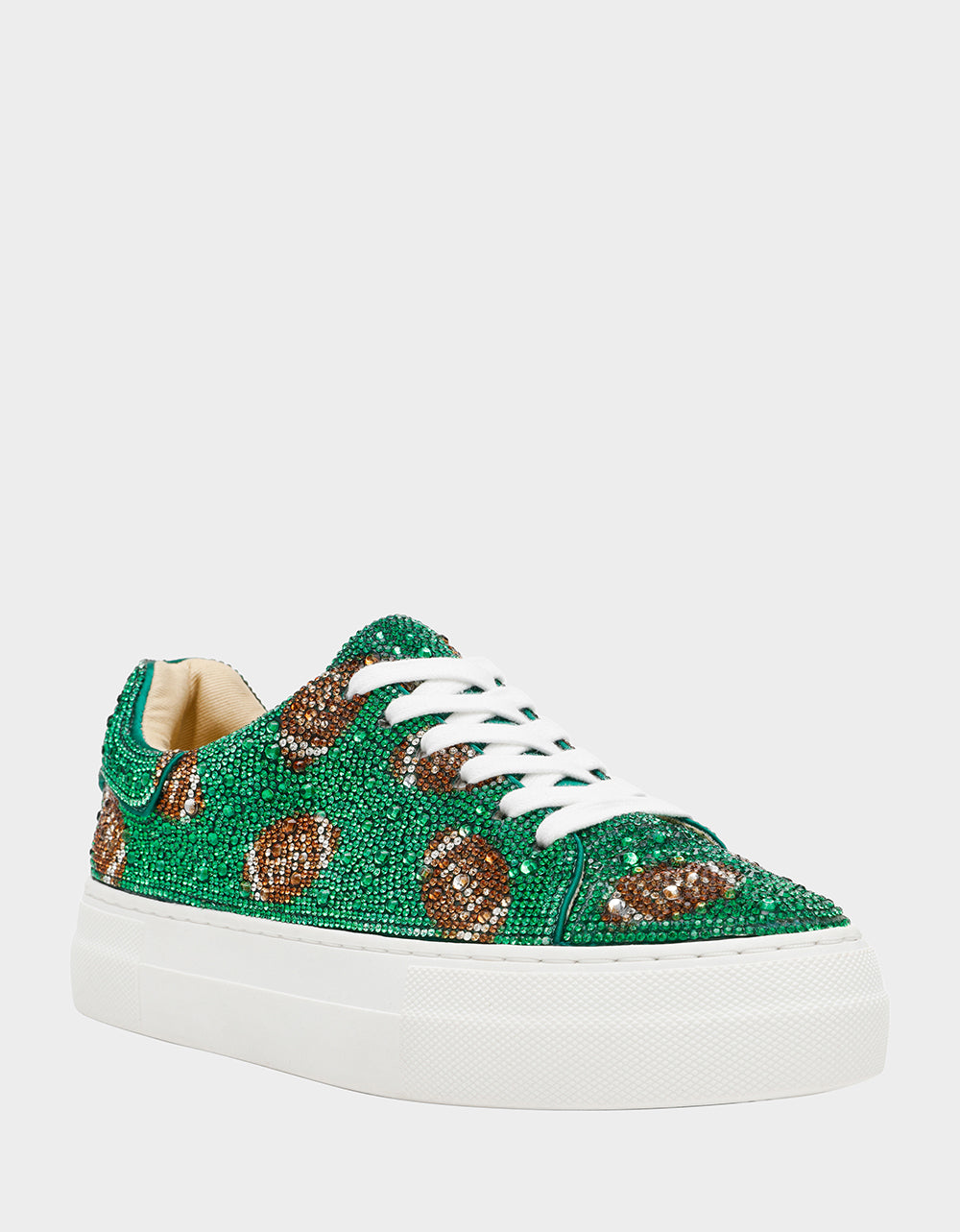 Betsey Johnson Sidny Rhinestone Platform Sneakers - Sparkly Green Football Design