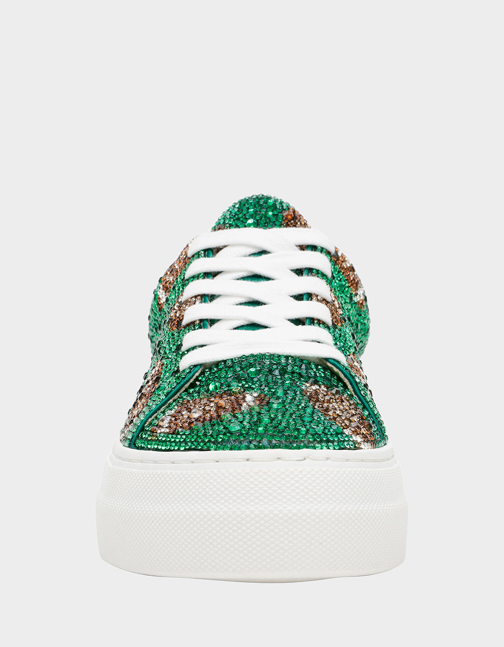 Betsey Johnson Sidny Rhinestone Platform Sneakers - Sparkly Green Football Design