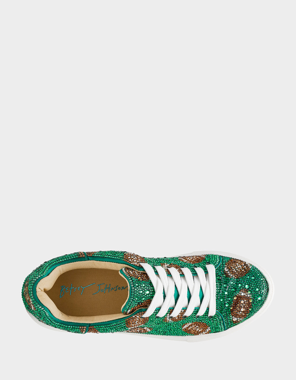 Betsey Johnson Sidny Rhinestone Platform Sneakers - Sparkly Green Football Design