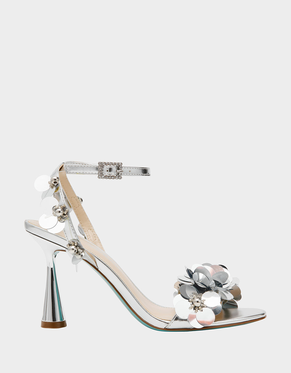 Betsey Johnson ARLO Silver Floral Embellished Heeled Sandals