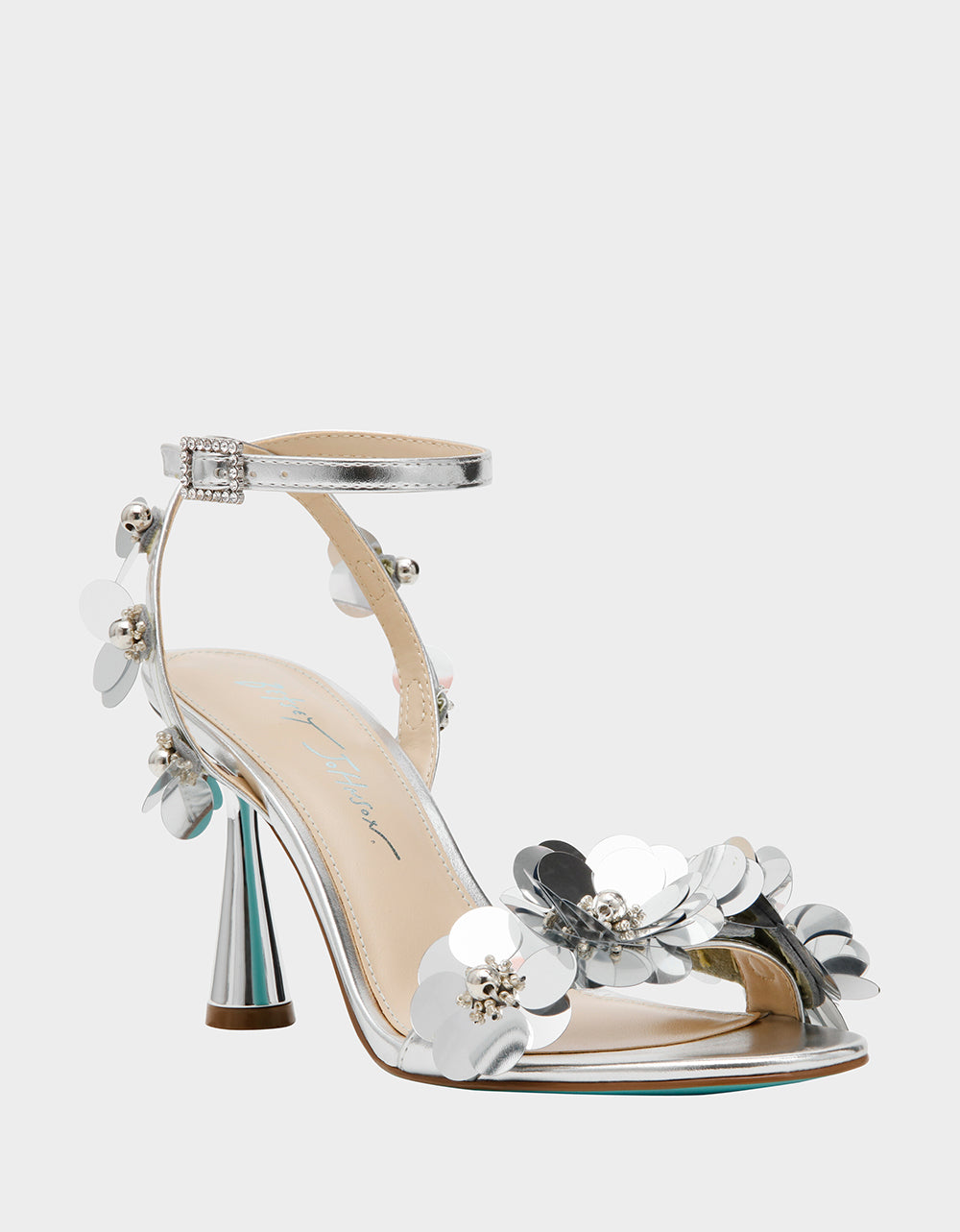 Betsey Johnson ARLO Silver Floral Embellished Heeled Sandals