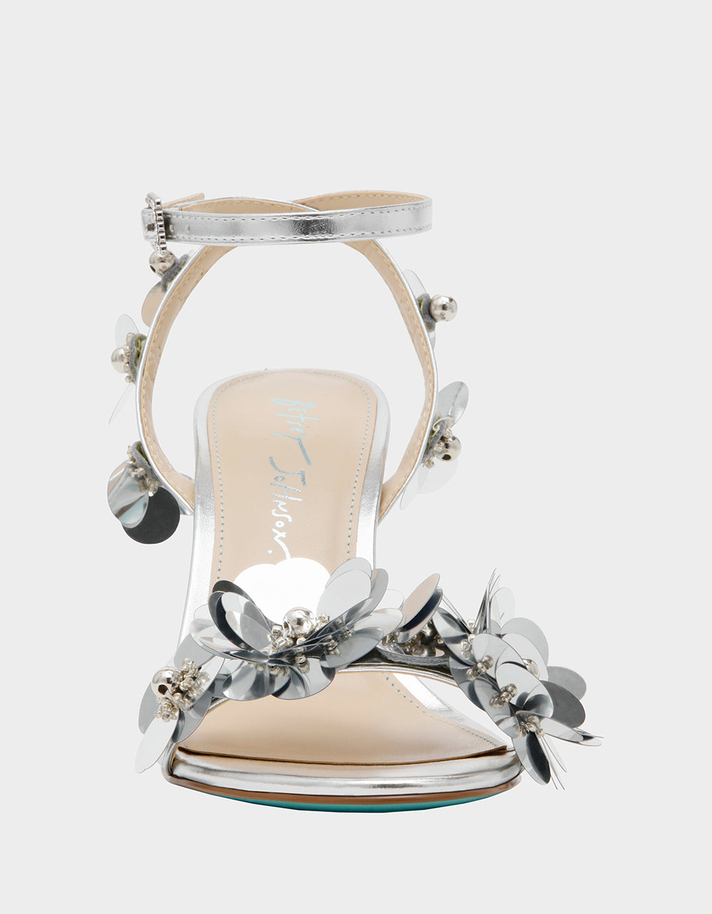 Betsey Johnson ARLO Silver Floral Embellished Heeled Sandals