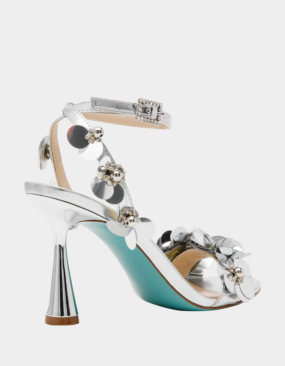 Betsey Johnson ARLO Silver Floral Embellished Heeled Sandals