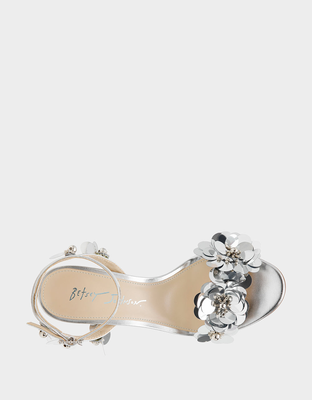 Betsey Johnson ARLO Silver Floral Embellished Heeled Sandals