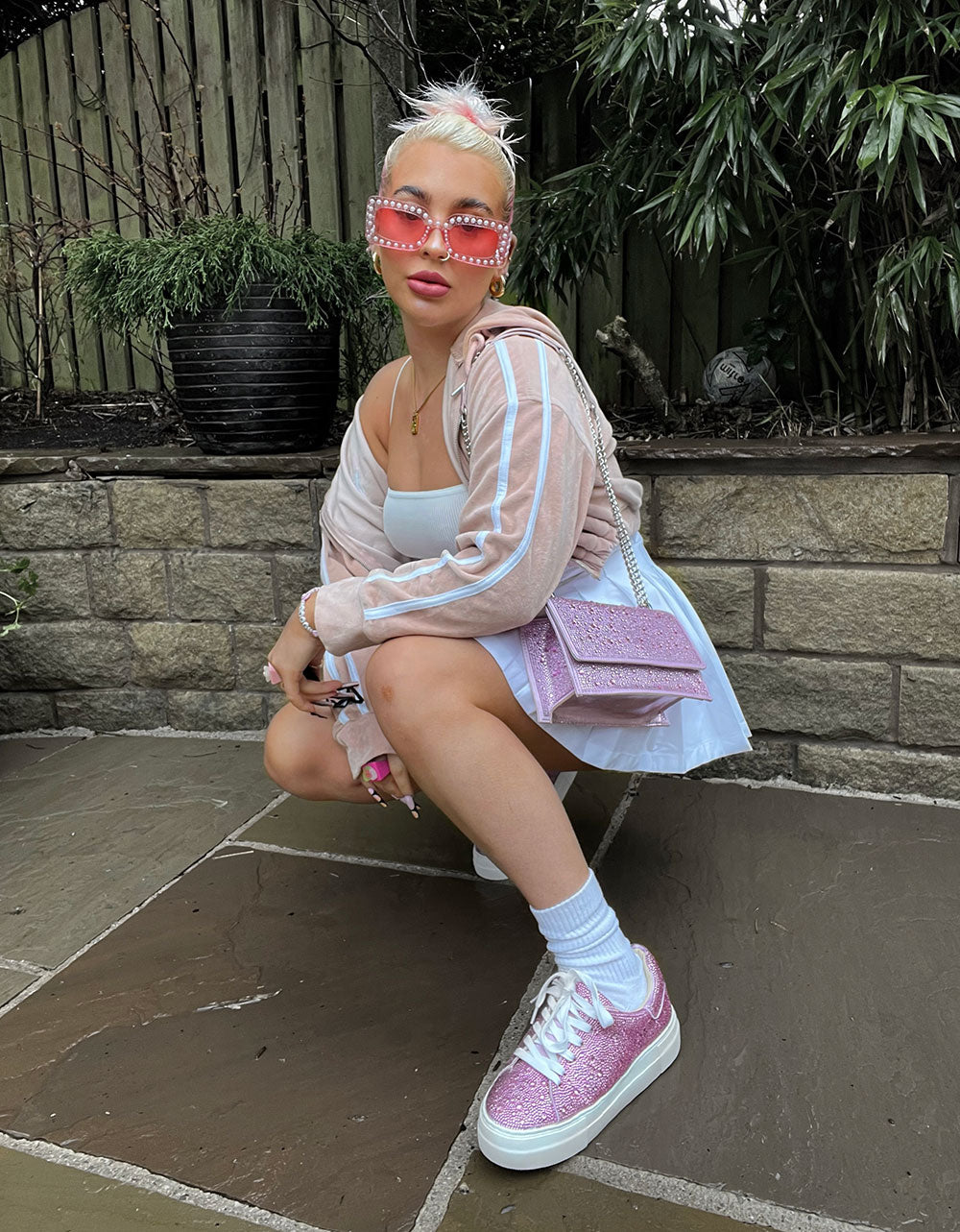 Betsey Johnson SIDNY Rhinestone Sneakers in Light Pink