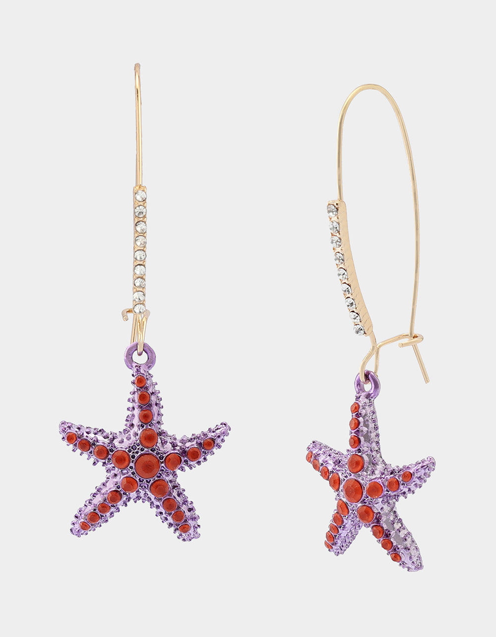 Purple Starfish Shepherd Hook Earrings with Crystal Accents