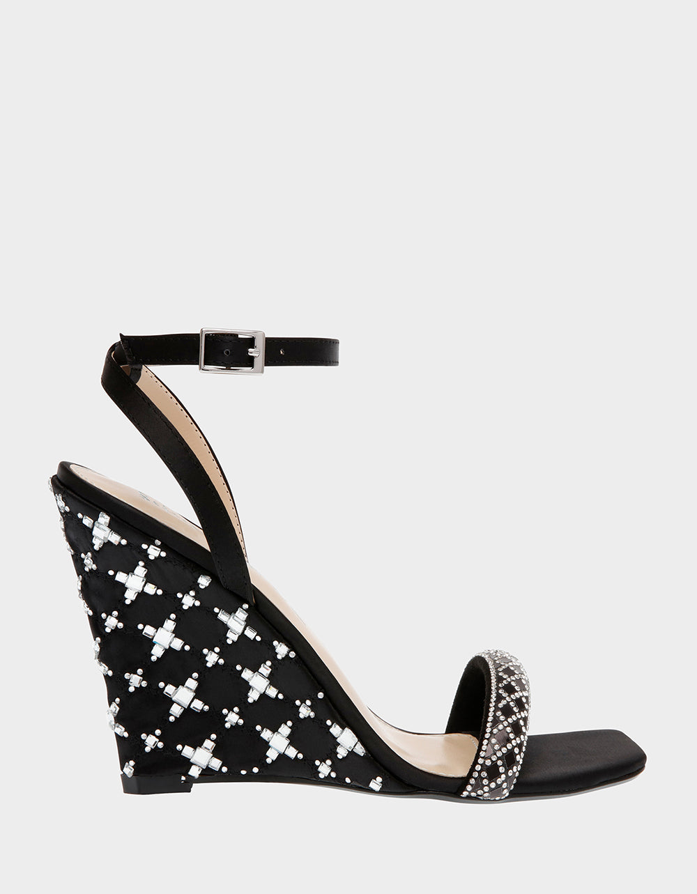 Betsey Johnson Simon Black Rhinestone Wedge Heels - 4 Inch
