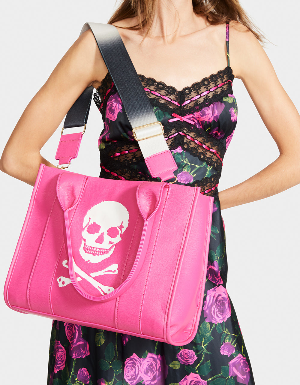 Betsey Johnson Pink Skull Debossed Tote Bag