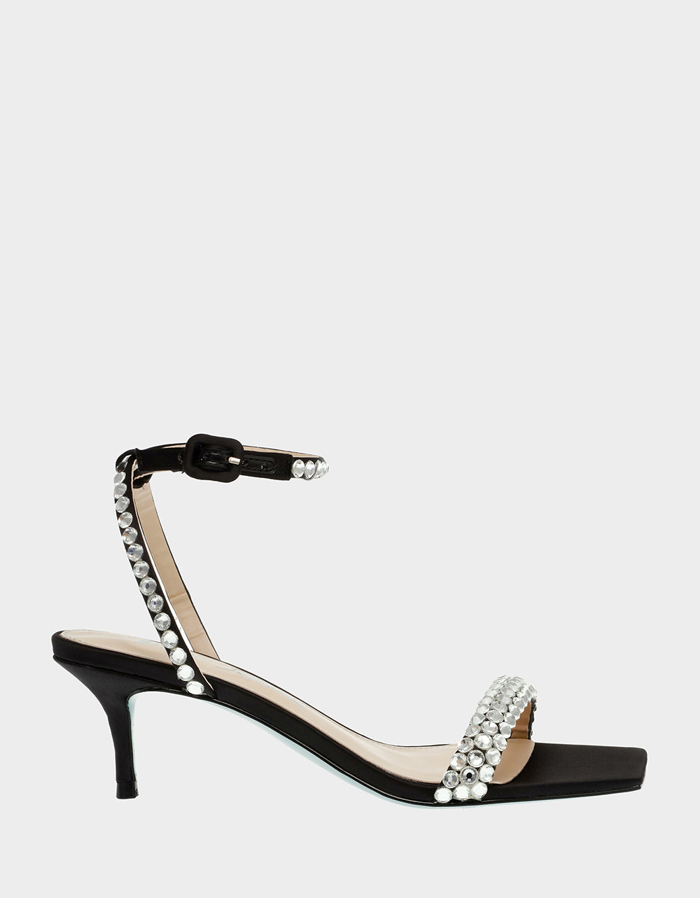 Betsey Johnson STONE Black Satin Bridal Heels with Stones - 2.5 Inch