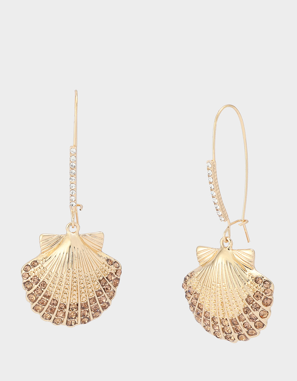 Gold Seashell Shepherd Hook Earrings with Crystal Accents – Mermaid Jewels