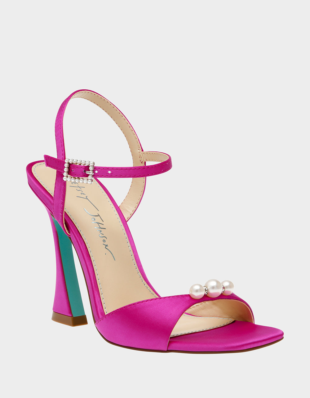 Betsey Johnson Story Fuchsia Pearl Strap Heels for Formal Occasions