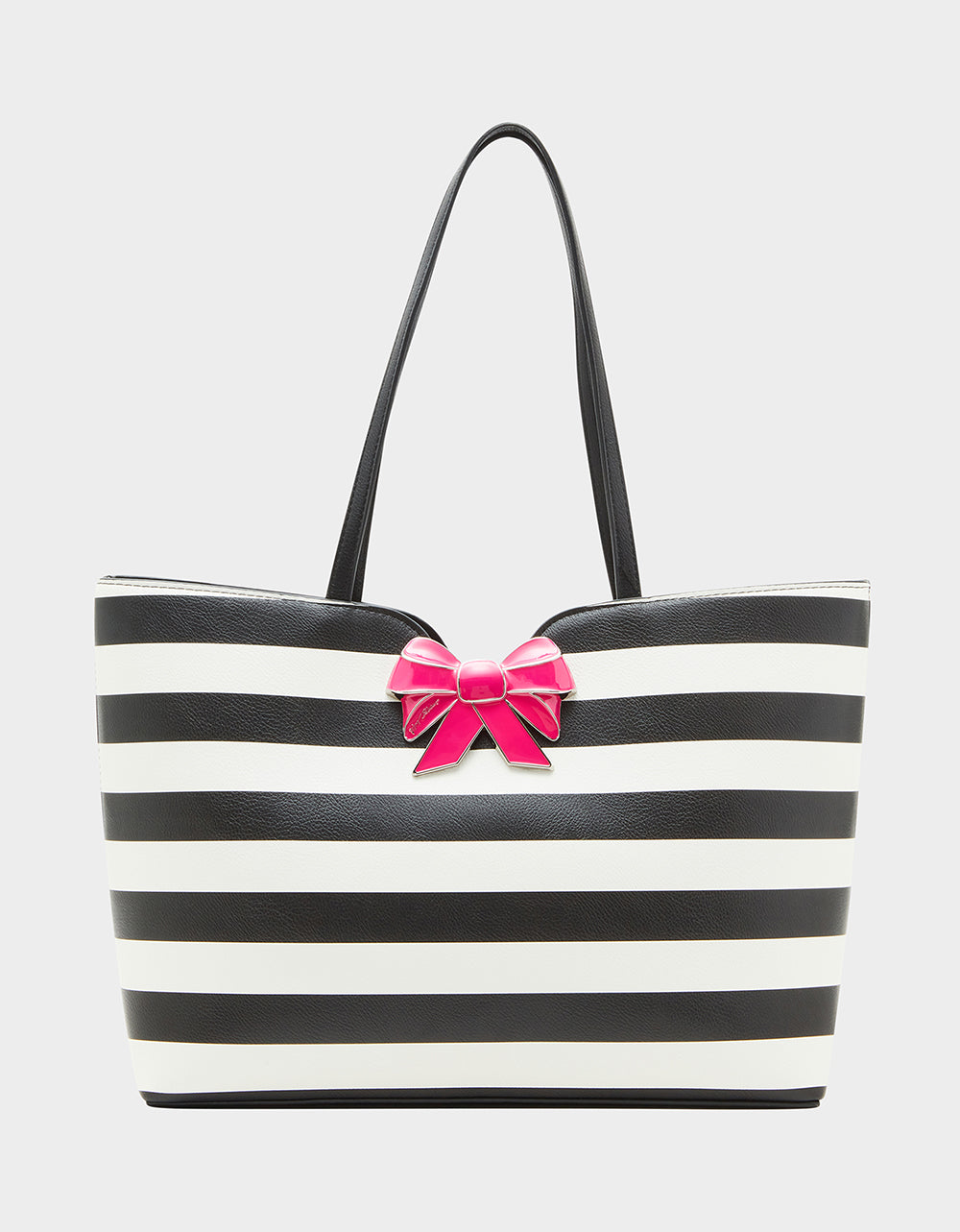 Black and White Striped Bow Tote Bag by RE:LUV