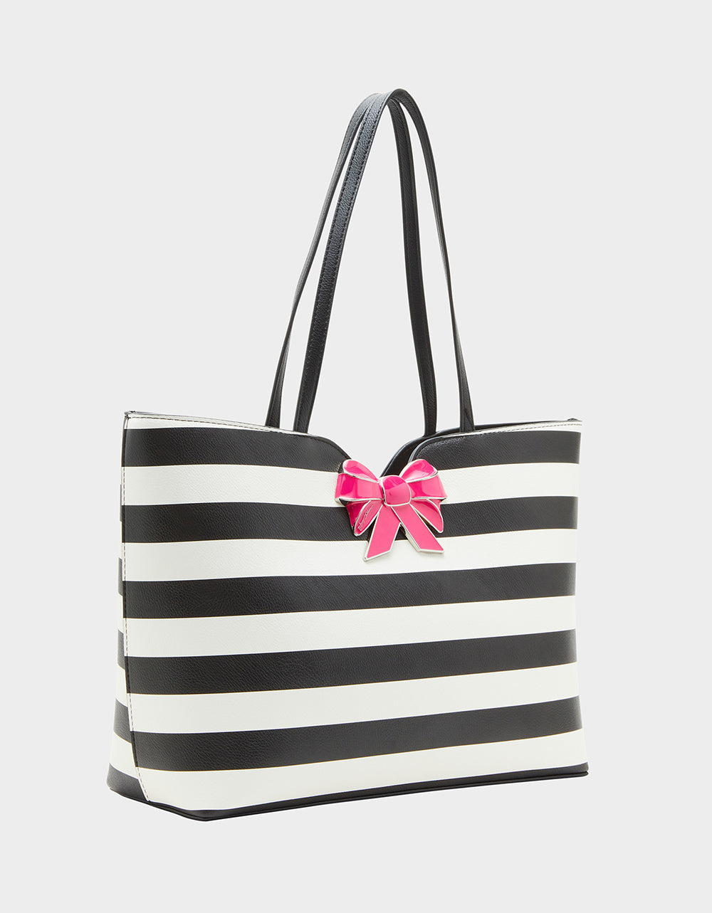 Black and White Striped Bow Tote Bag by RE:LUV