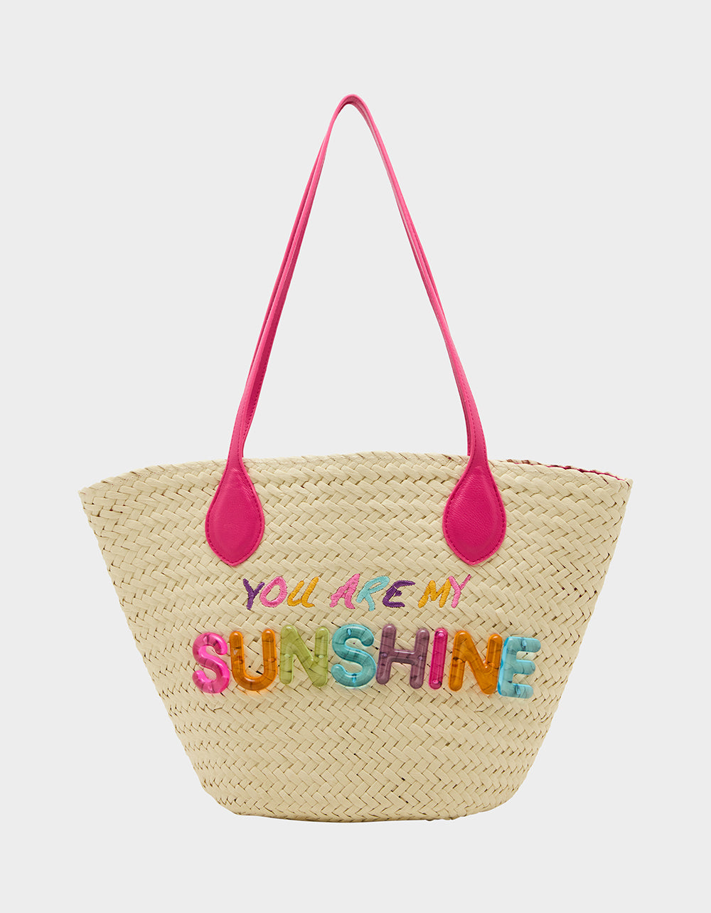 Sunshine Tote Bag - Woven Straw Shoulder Bag with Colorful Lettering