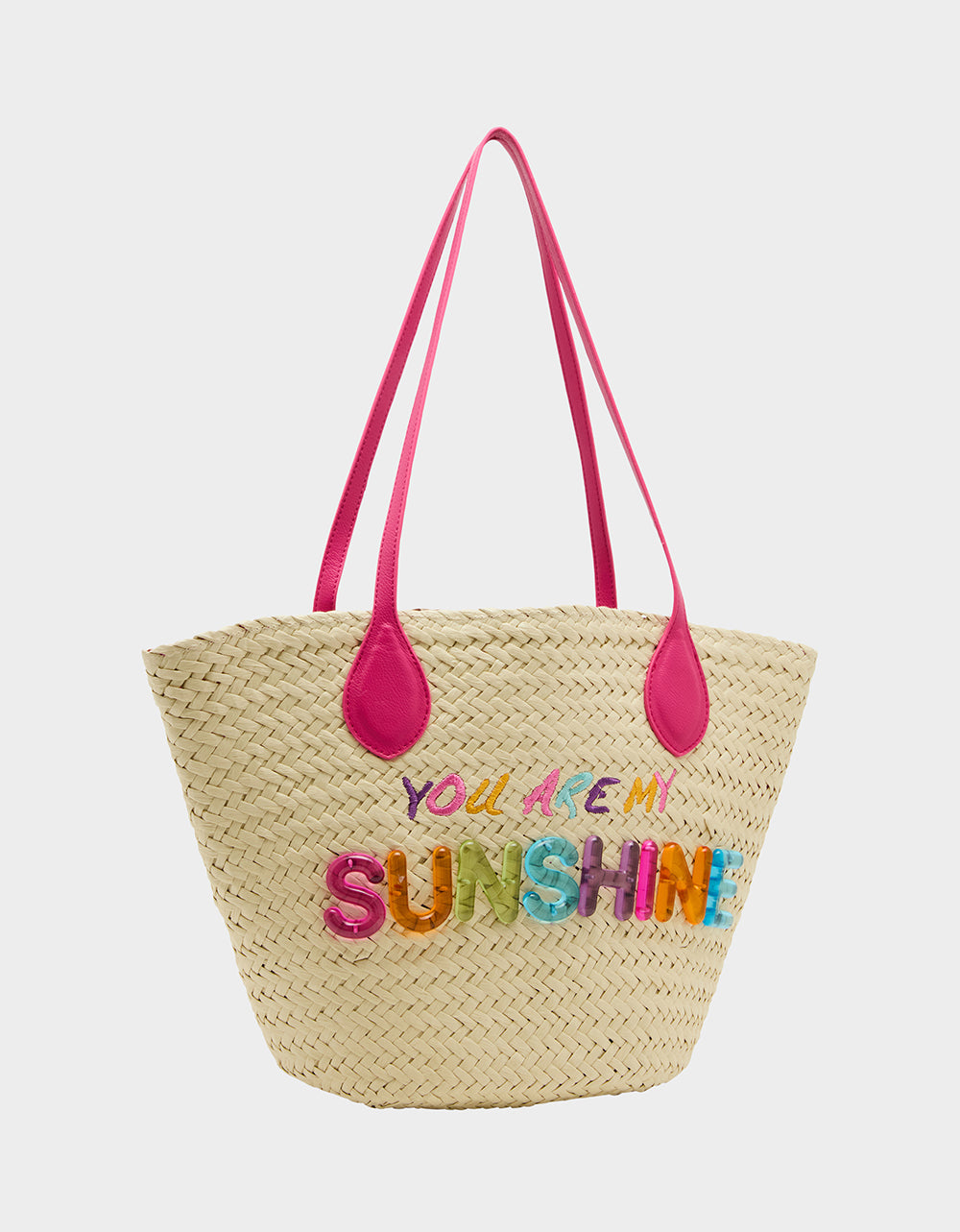 Sunshine Tote Bag - Woven Straw Shoulder Bag with Colorful Lettering