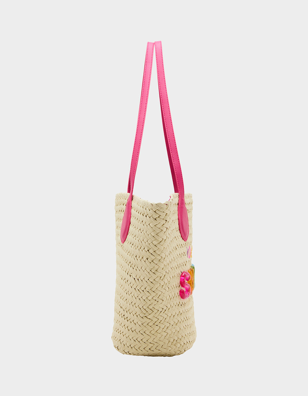 Sunshine Tote Bag - Woven Straw Shoulder Bag with Colorful Lettering