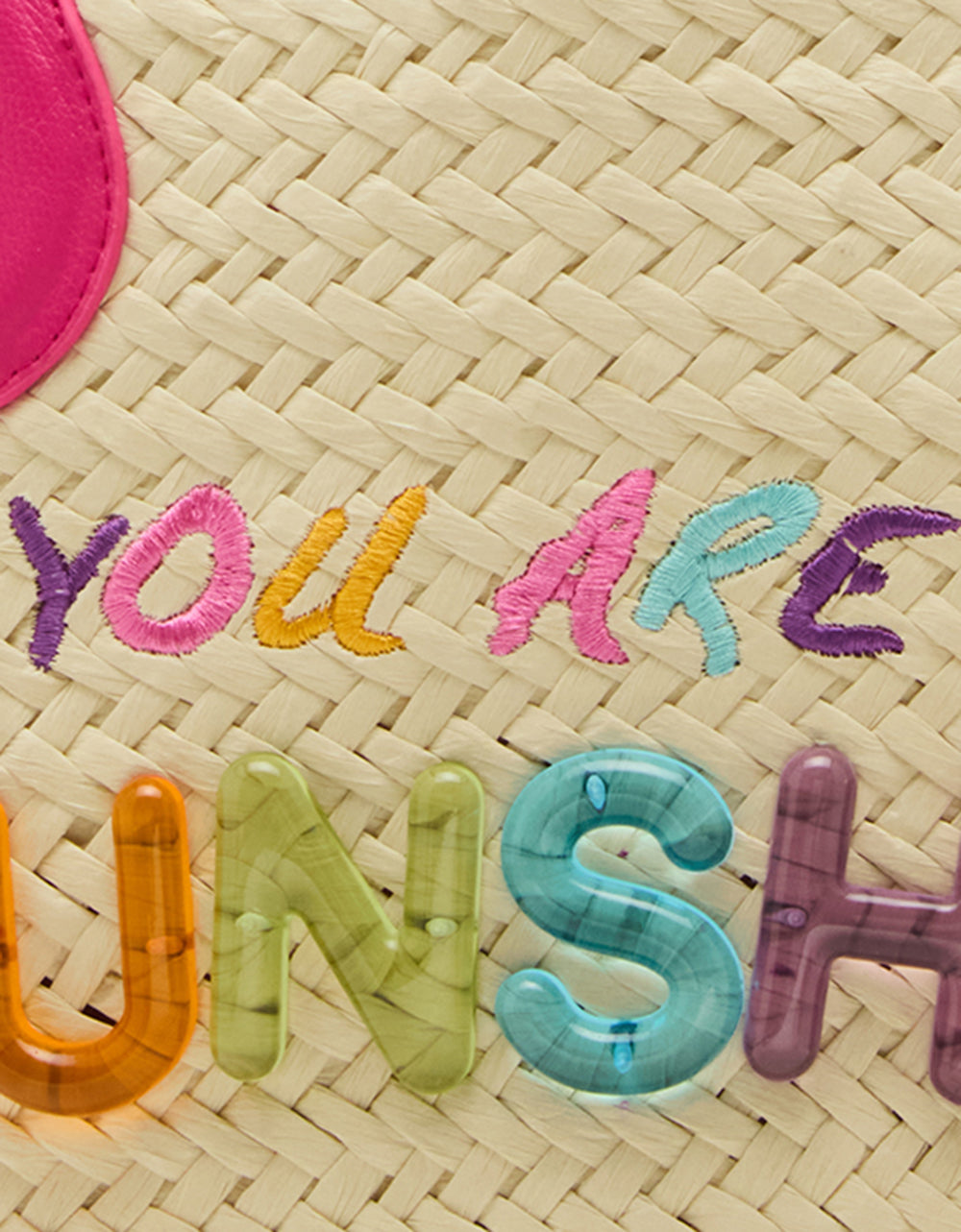 Sunshine Tote Bag - Woven Straw Shoulder Bag with Colorful Lettering