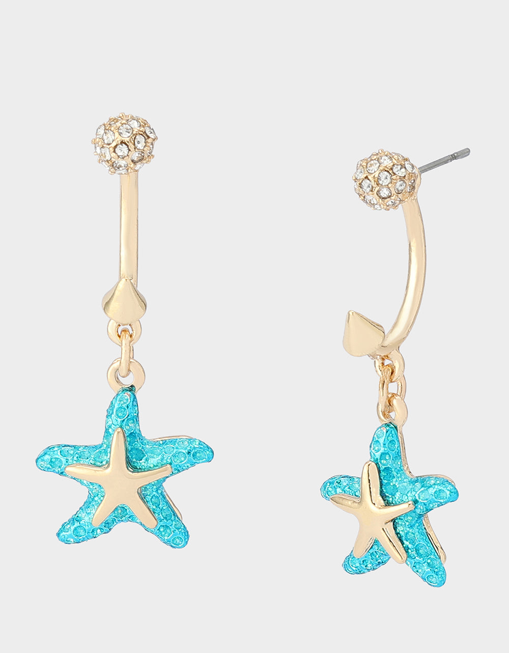 Betsey Johnson Blue Starfish Barbell Earrings with Crystals