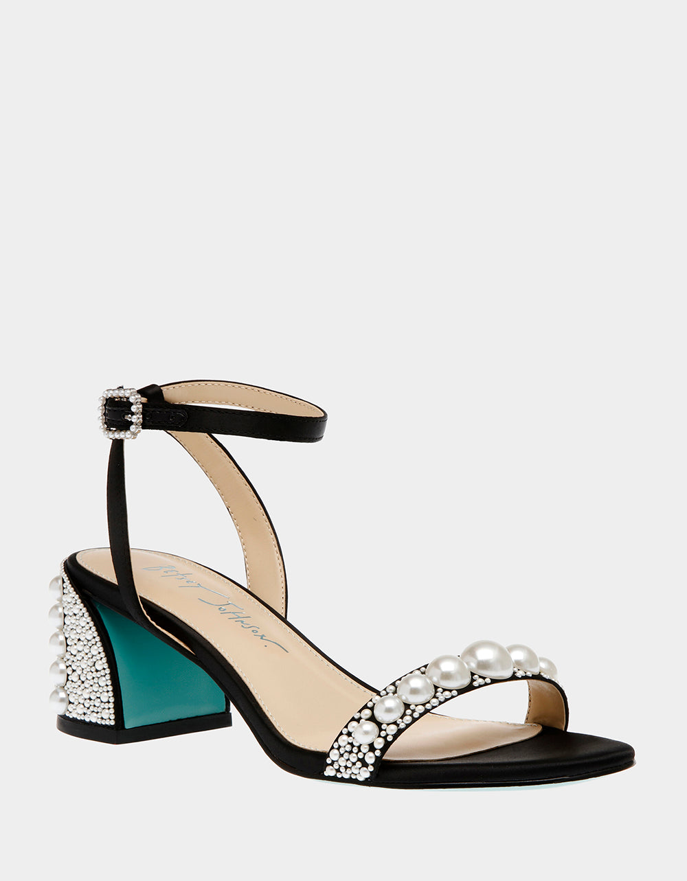 Betsey Johnson Tina Black Pearl Flared Heels