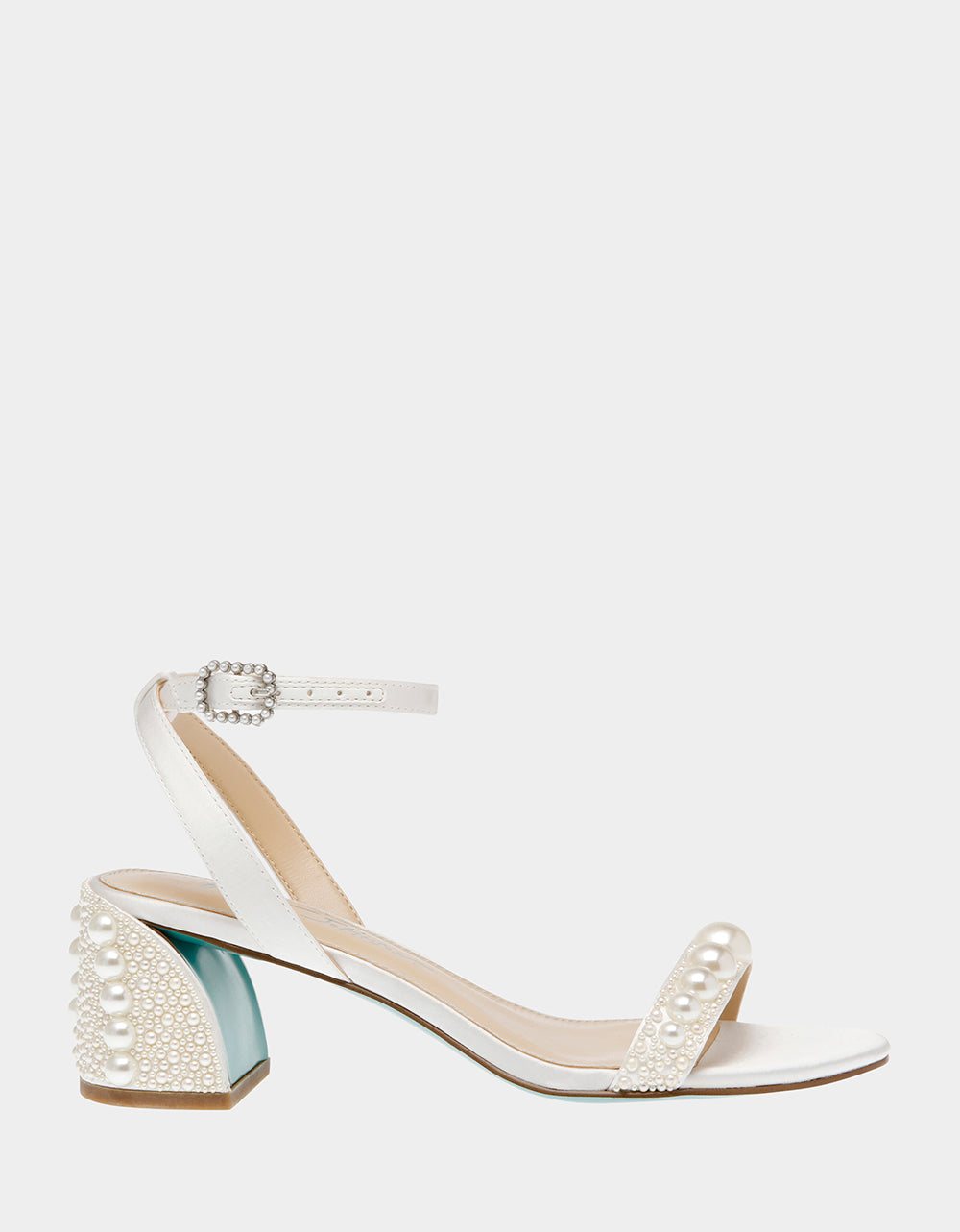 Betsey Johnson Tina Ivory Pearl Embellished Flared Block Heel Shoes