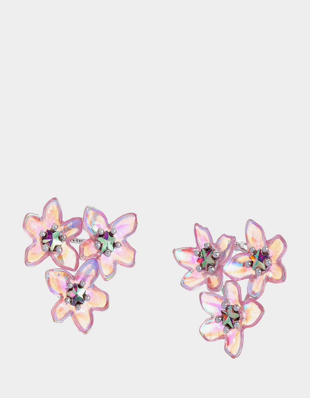 Lavender Flower Cluster Earrings - Rhodium Post Back Jewelry