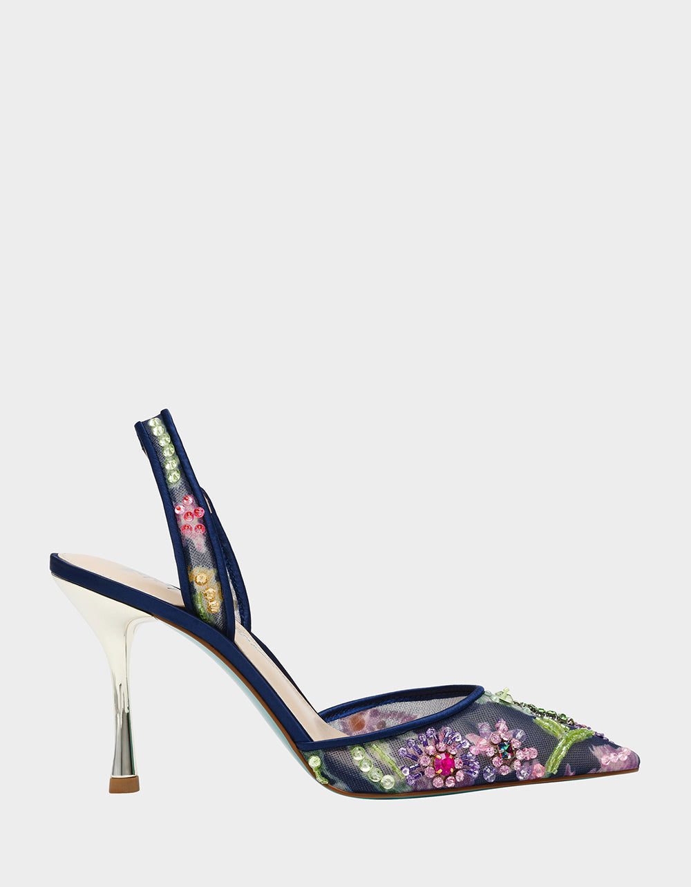 Betsey Johnson Velma Navy Jeweled Slingback Pump 3.5" Heel