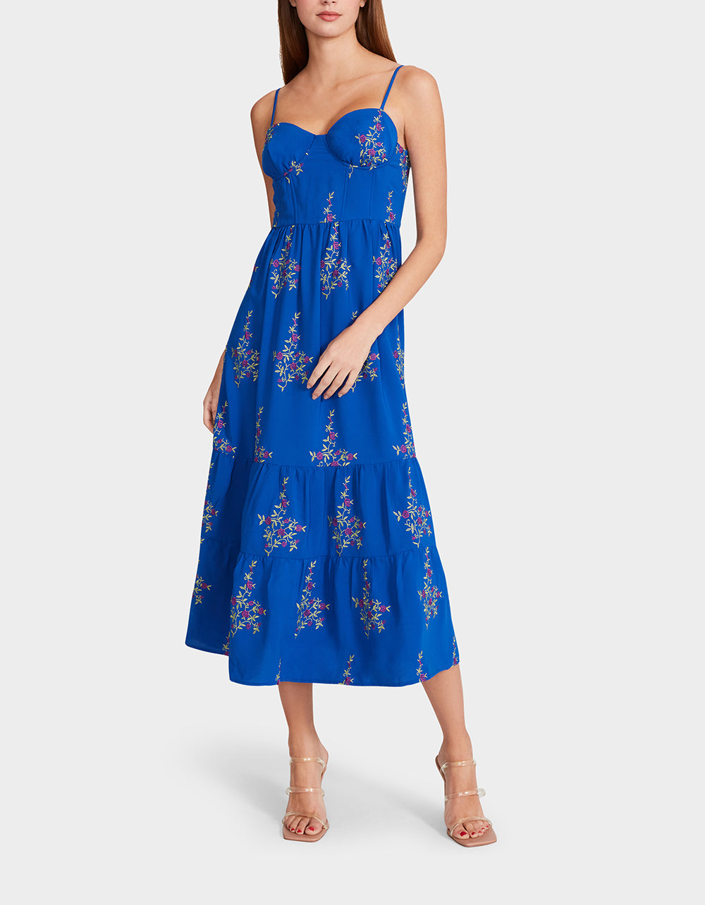 Vintage Blue Floral Bustier Midi Dress by RE:LUV - Polyester