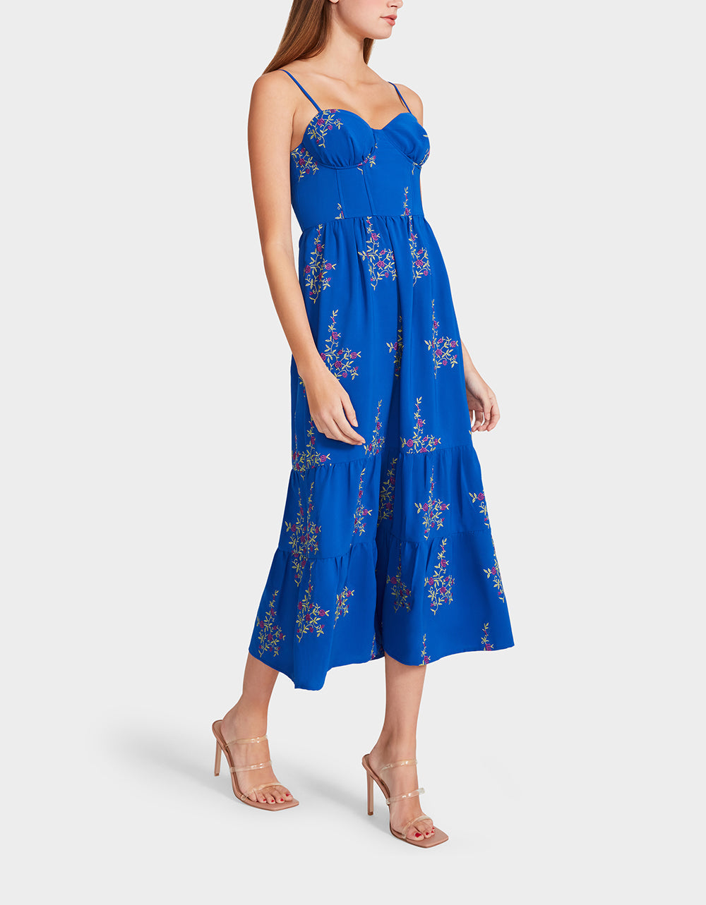 Vintage Blue Floral Bustier Midi Dress by RE:LUV - Polyester