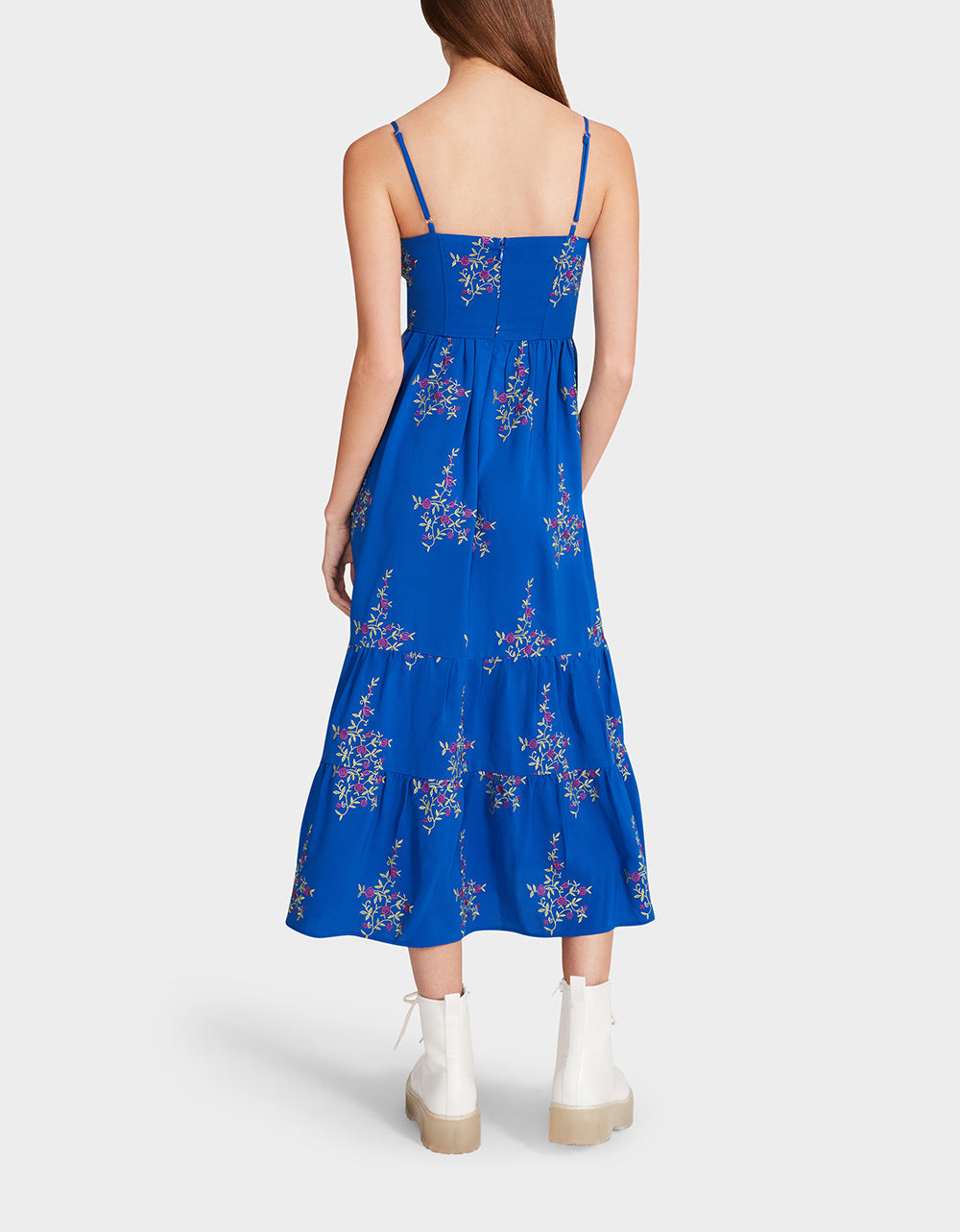 Vintage Blue Floral Bustier Midi Dress by RE:LUV - Polyester