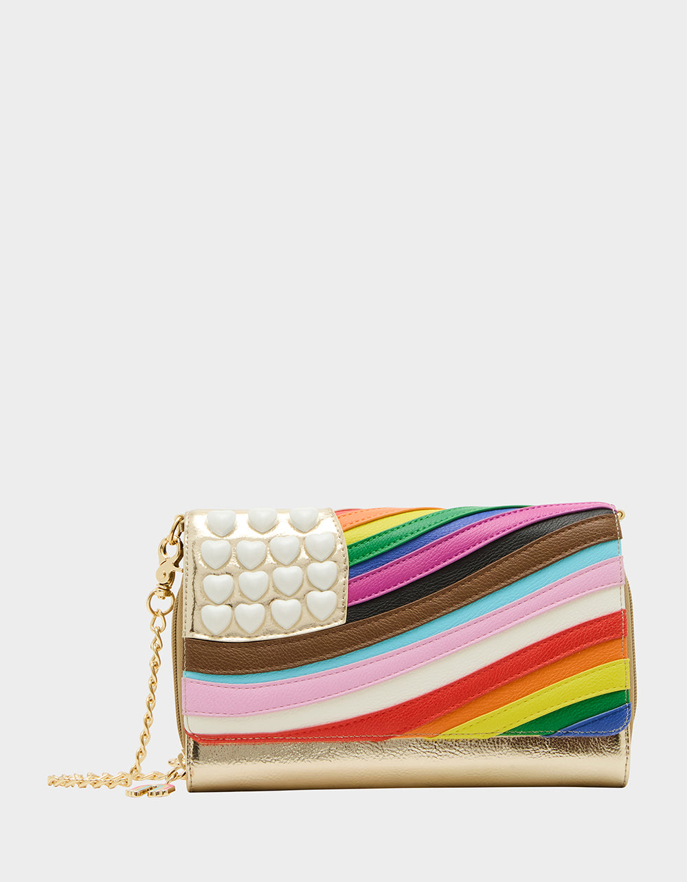 Rainbow Pride Wallet on Chain - Crossbody Card Holder with Heart Decals