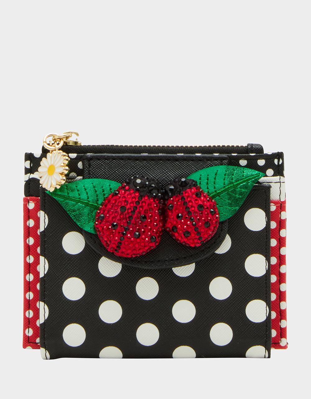 Betsey Johnson Lucky You! Polka Dot Bifold Wallet with Rhinestone Ladybug