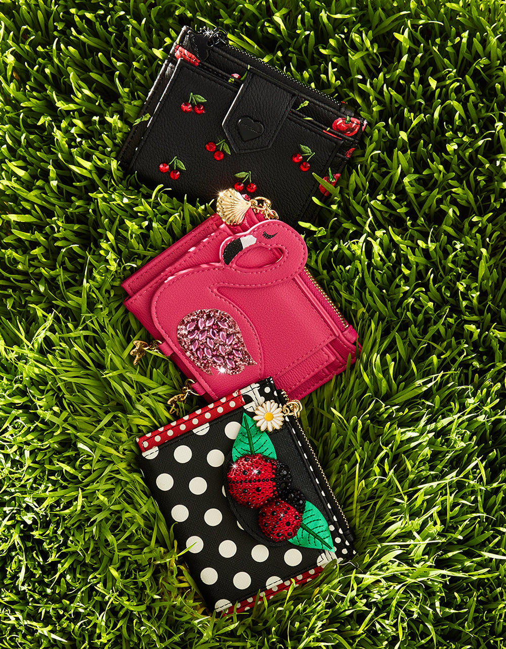 Betsey Johnson Lucky You! Polka Dot Bifold Wallet with Rhinestone Ladybug