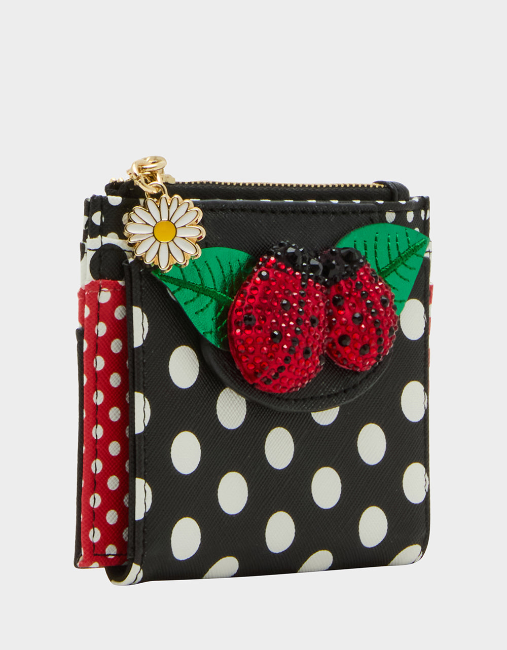 Betsey Johnson Lucky You! Polka Dot Bifold Wallet with Rhinestone Ladybug