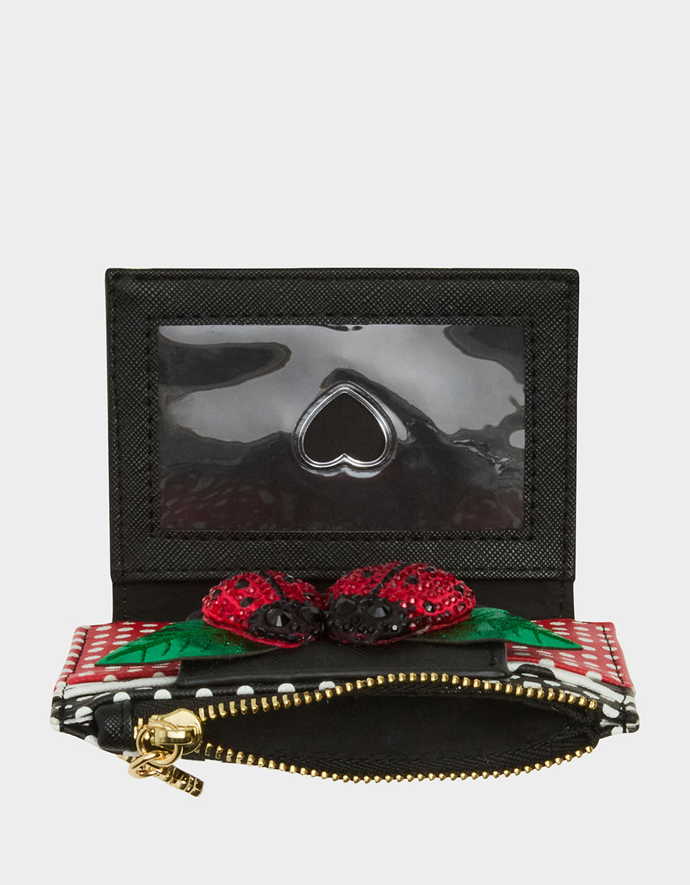Betsey Johnson Lucky You! Polka Dot Bifold Wallet with Rhinestone Ladybug