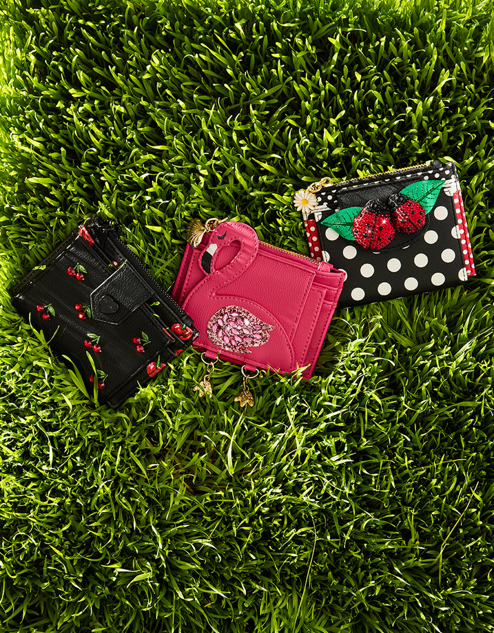 Betsey Johnson Lucky You! Polka Dot Bifold Wallet with Rhinestone Ladybug
