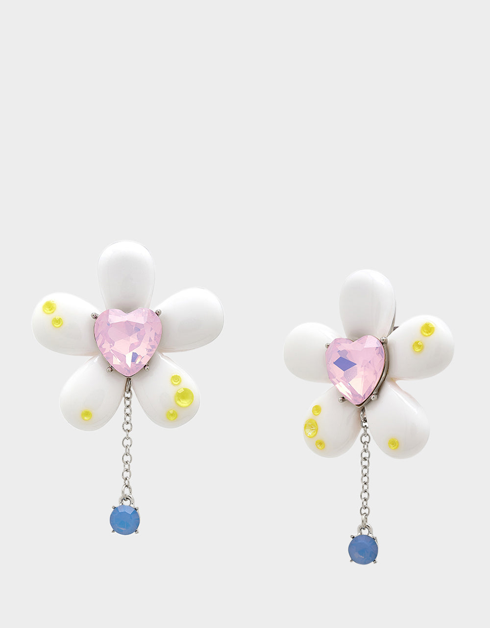 Betsey Johnson Large Daisy Dangle Earrings with Pink Heart Charm