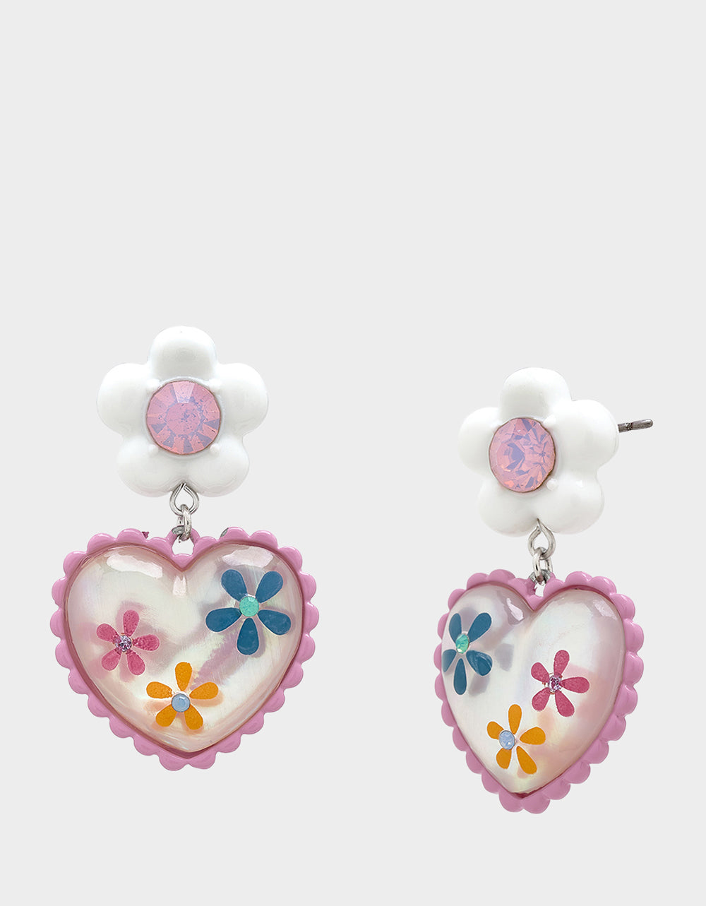 Betsey Johnson Floral Heart Drop Earrings with Daisy Studs