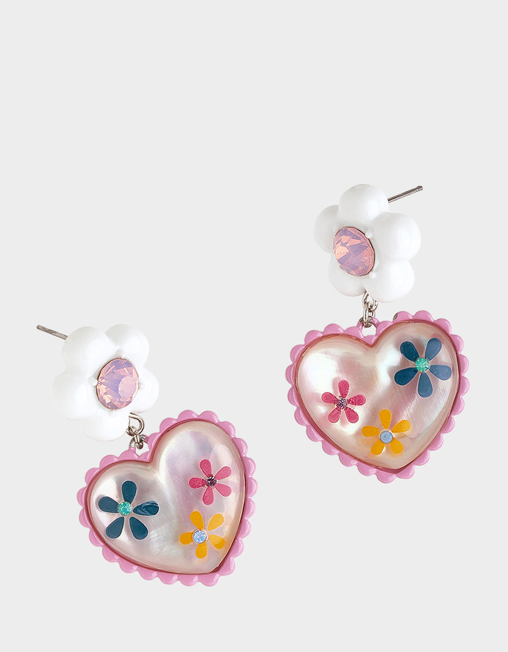 Betsey Johnson Floral Heart Drop Earrings with Daisy Studs