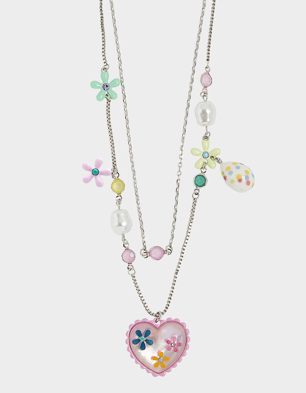 Betsey Johnson Multi-Charm Floral Heart Layered Necklace