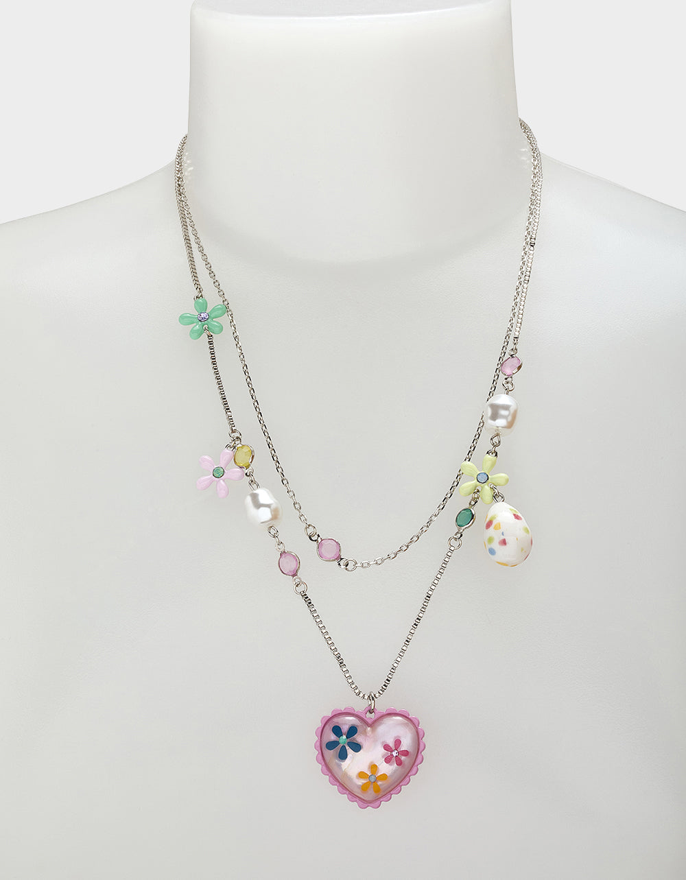 Betsey Johnson Multi-Charm Floral Heart Layered Necklace