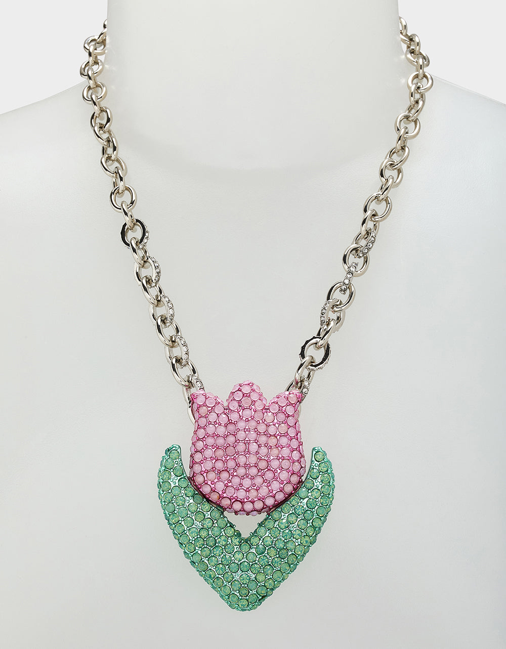 Betsey Johnson Pink Tulip Pendant Necklace with Crystal