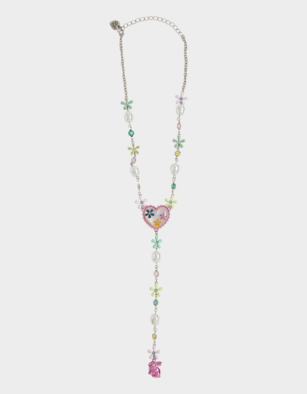 Betsey Johnson Bunny Flower Pearl Y-Necklace with Lobster Clasp