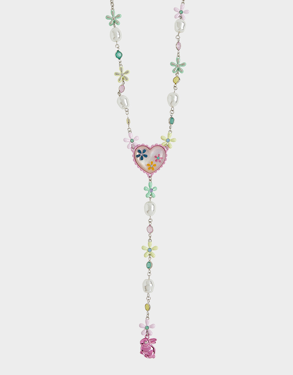 Betsey Johnson Bunny Flower Pearl Y-Necklace with Lobster Clasp