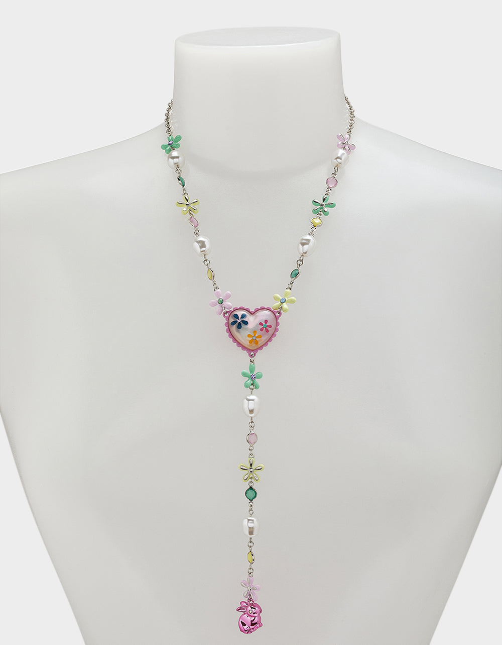 Betsey Johnson Bunny Flower Pearl Y-Necklace with Lobster Clasp
